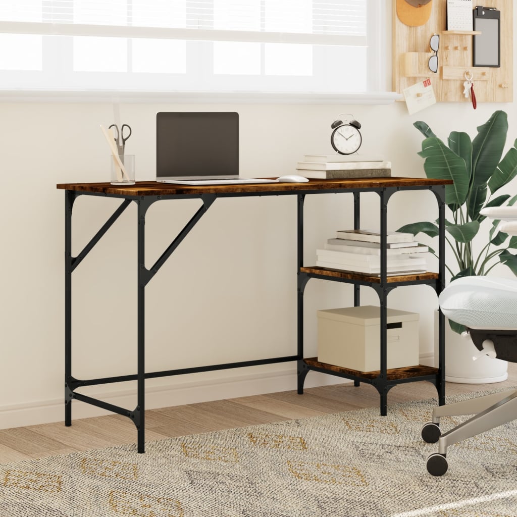 vidaXL Bureau 120x50x75 cm metaal en bewerkt hout gerookt eikenkleurig