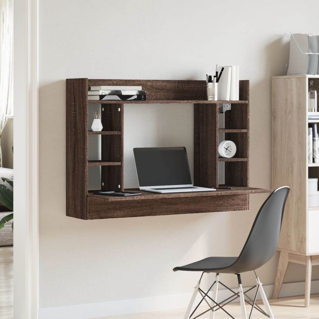 vidaXL Wandbureau 105x48x75 cm bewerkt hout bruin eikenkleurig