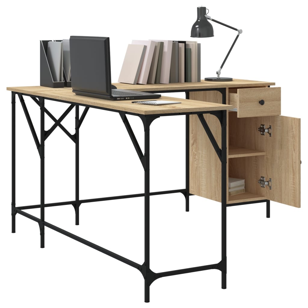 vidaXL Bureau 141x141x75 cm bewerkt hout sonoma eikenkleurig