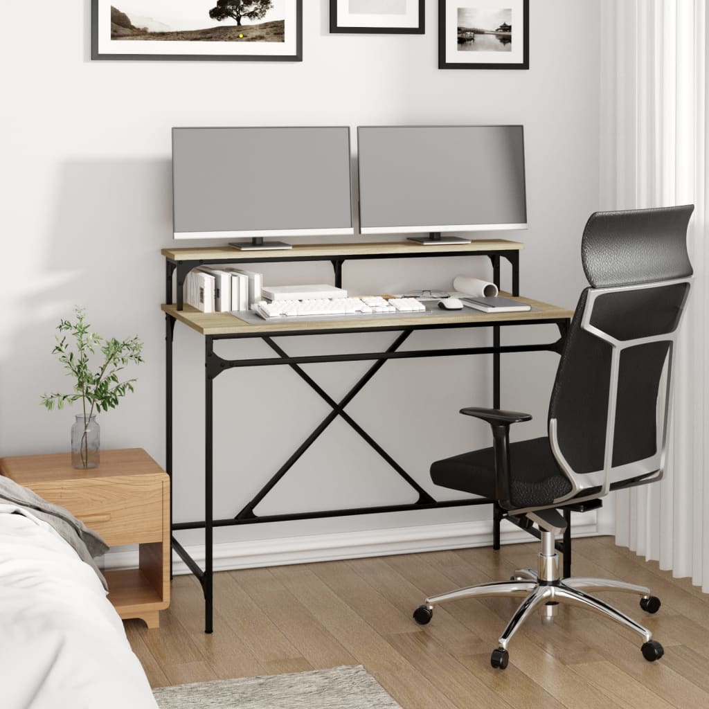 vidaXL Bureau 100x50x90 cm bewerkt hout en ijzer sonoma eikenkleur