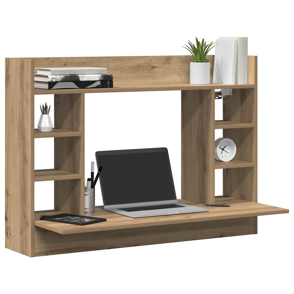 vidaXL Aan de muur bevestigd bureau met plank artisanaal eikenkleurig