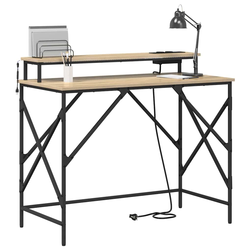 vidaXL Bureau met opslag Sonoma eiken 100 x 50 x 86.5 cm Bewerkt hout