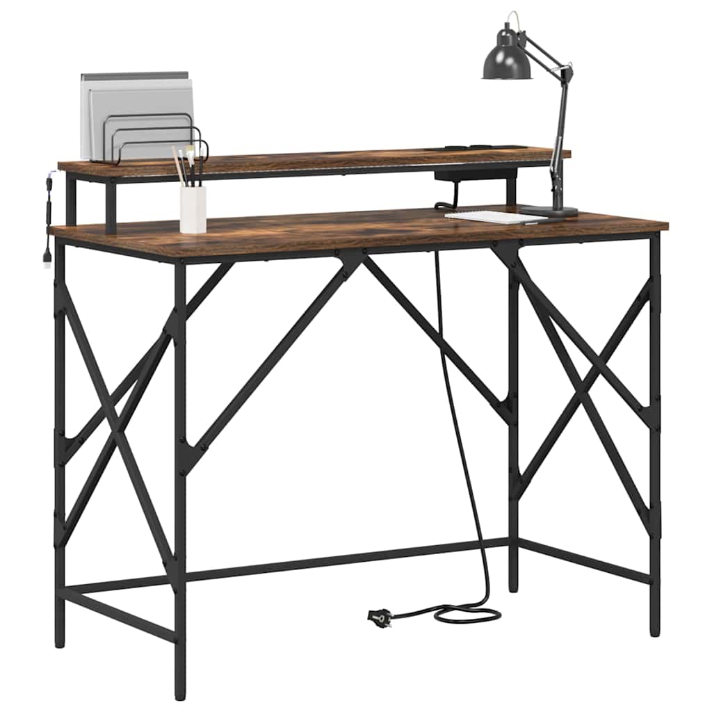 vidaXL Bureau met opslag Gerookt eiken 100 x 50 x 86.5 cm Bewerkt hout