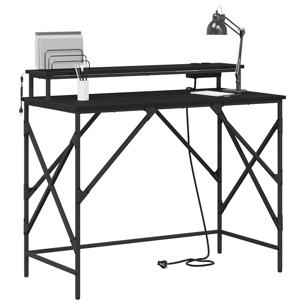 vidaXL Bureau met opslag Zwart eiken 100 x 50 x 86.5 cm Bewerkt hout