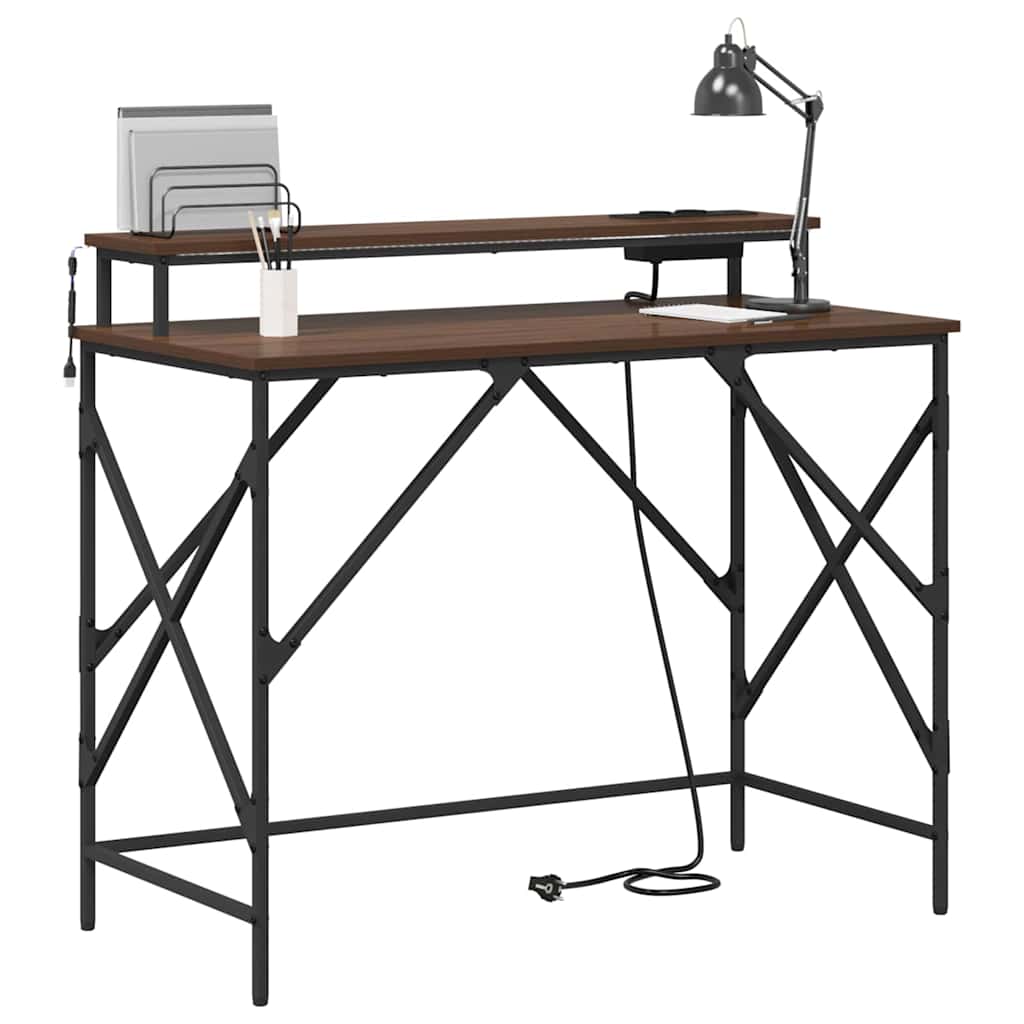 vidaXL Bureau bruin eikenkleur 100 x 50 x 86.5 cm Bewerkt hout