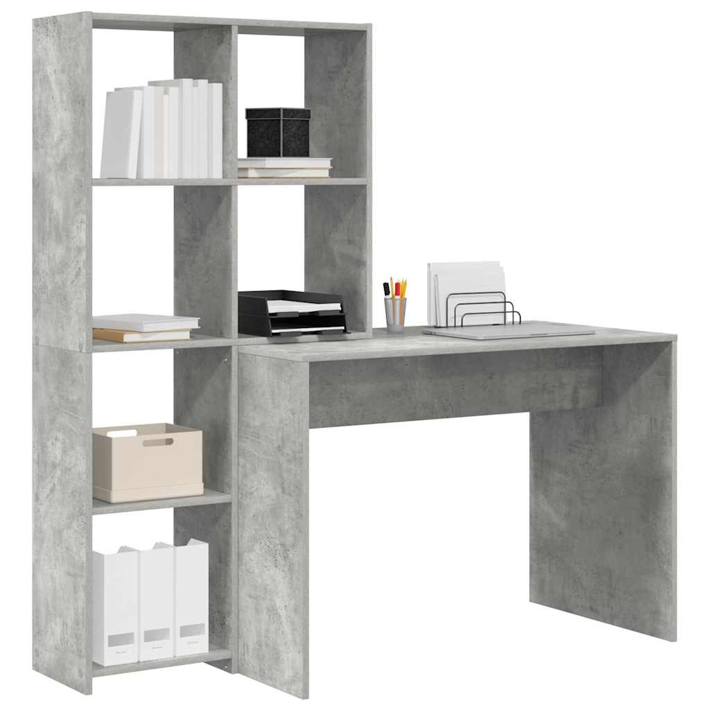 vidaXL Bureau met plank Betongrijs 138.5 x 55 x 143 cm Bewerkt hout