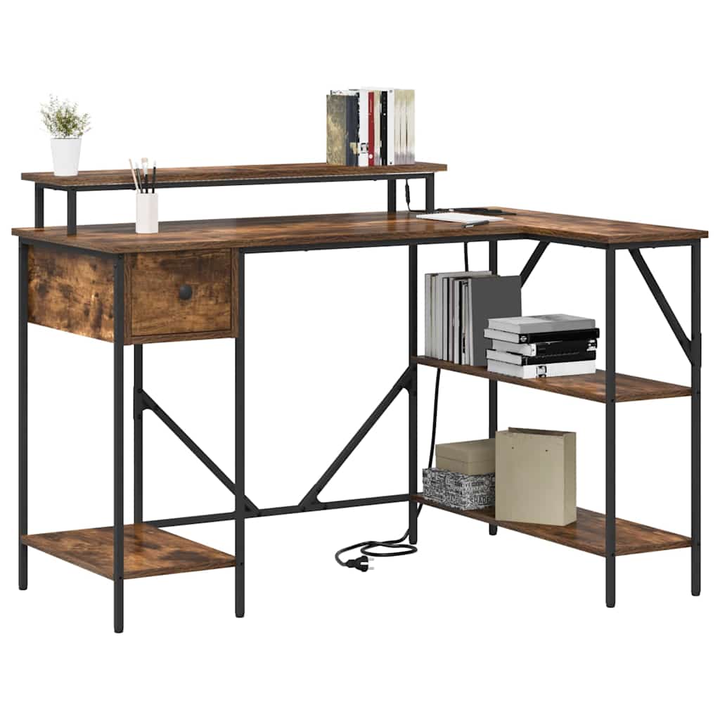 vidaXL Bureau met lade Gerookt eiken 120 x 79 x 86.5 cm Bewerkt hout