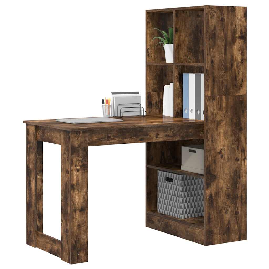 vidaXL Bureau met plank Gerookt eiken 122 x 67 x 145 cm Bewerkt hout