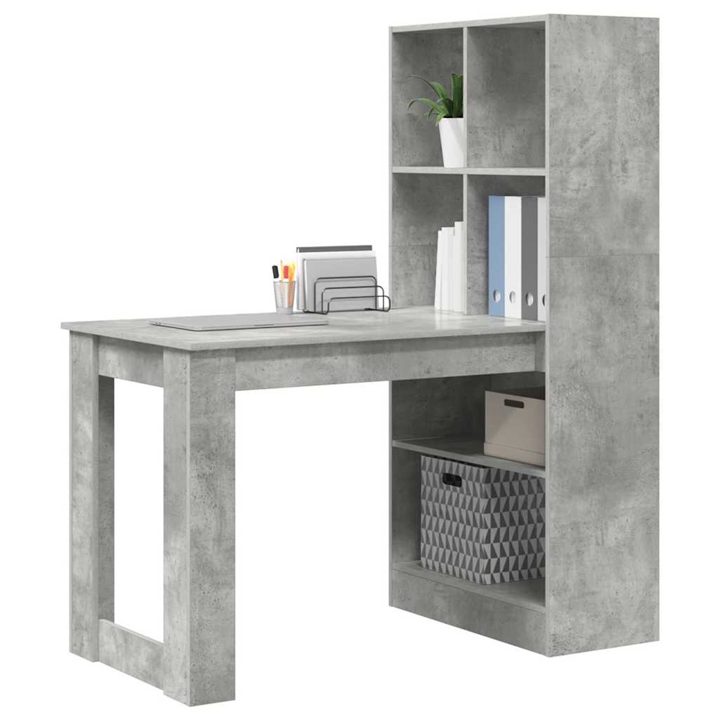 vidaXL Bureau met plank Beton Grijs 122 x 67 x 145 cm Bewerkt hout