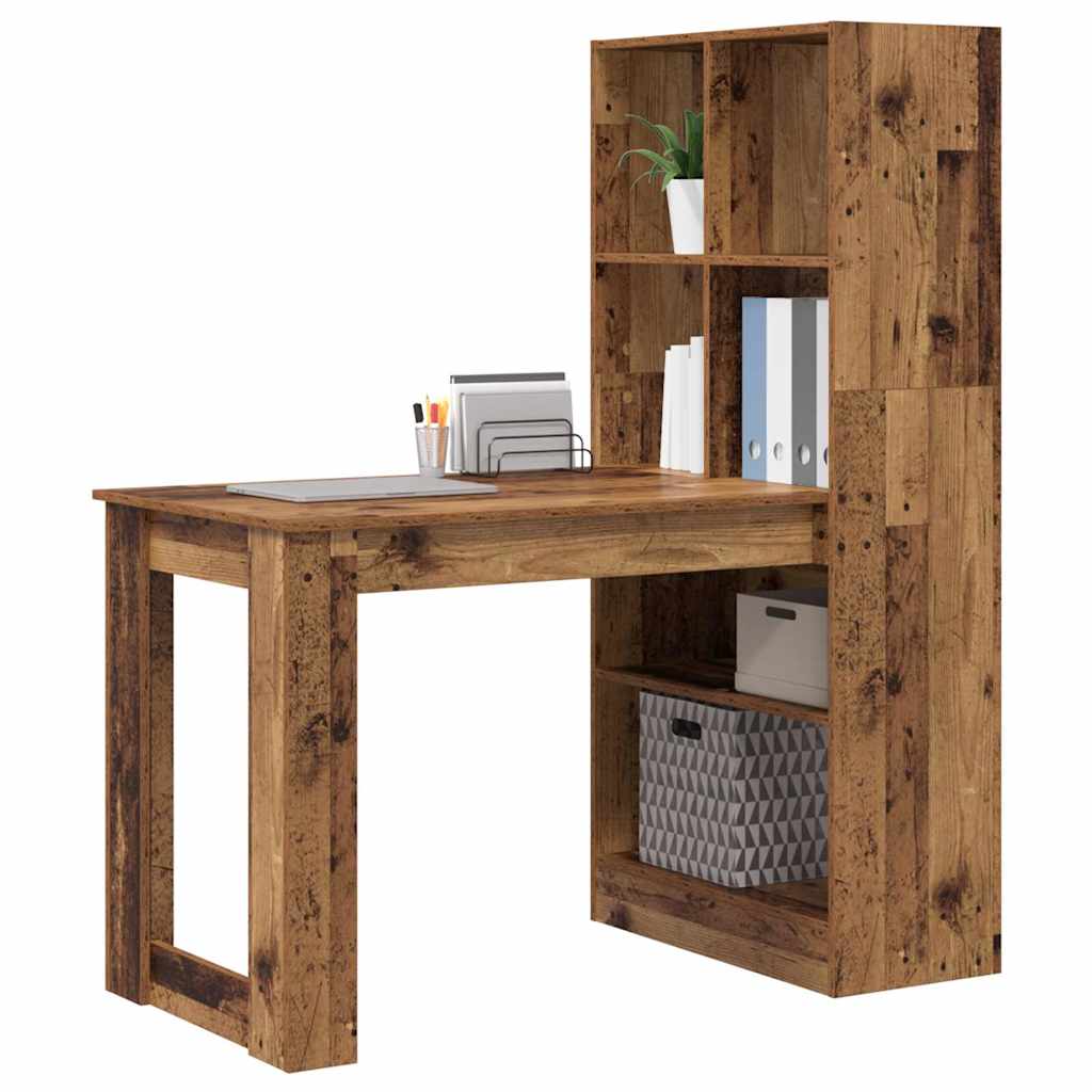 vidaXL Bureau met plank Oud Hout 122 x 67 x 145 cm Bewerkt hout