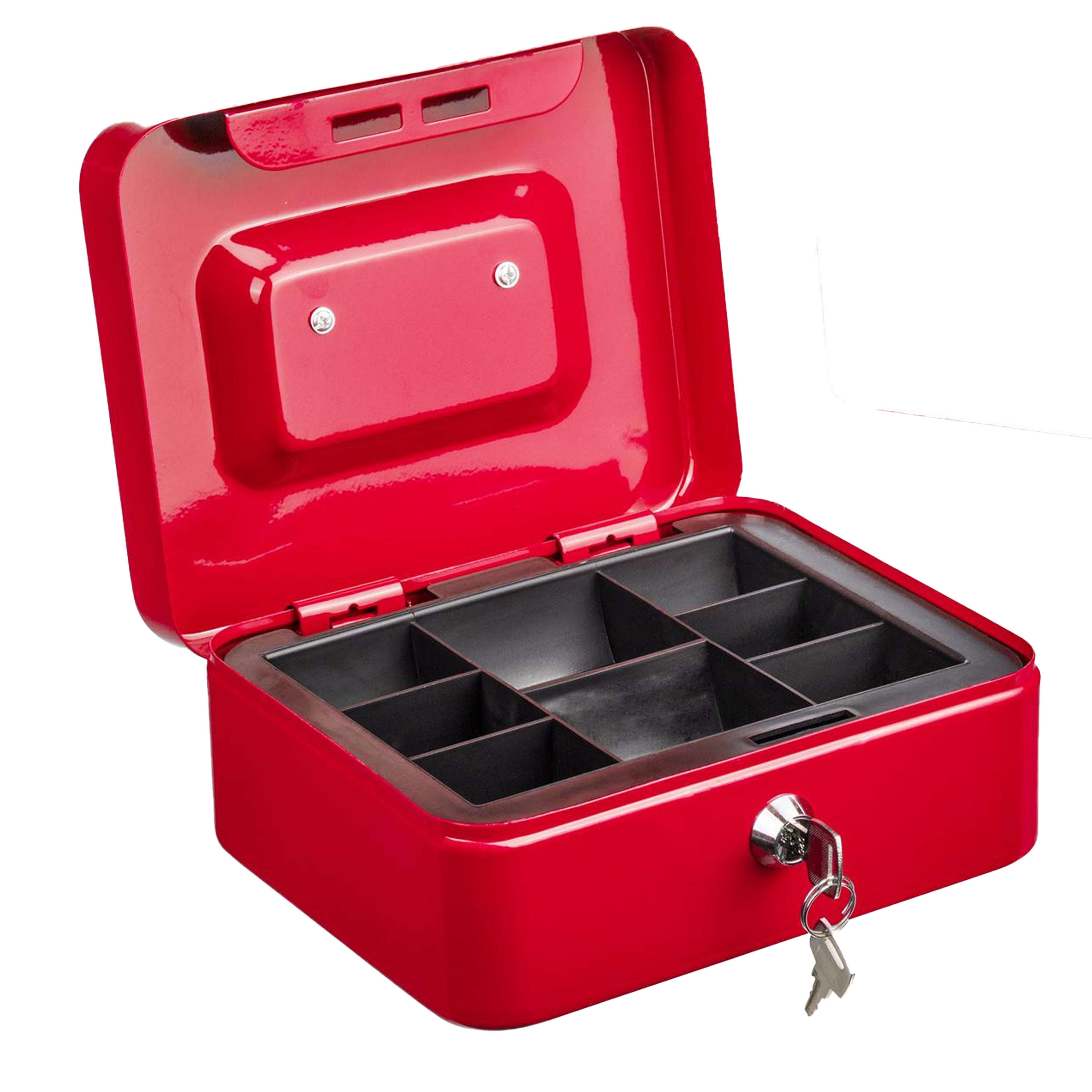 HI Geldkist met sleutel - rood - 20 x 16 x 9 cm - Geldlades -