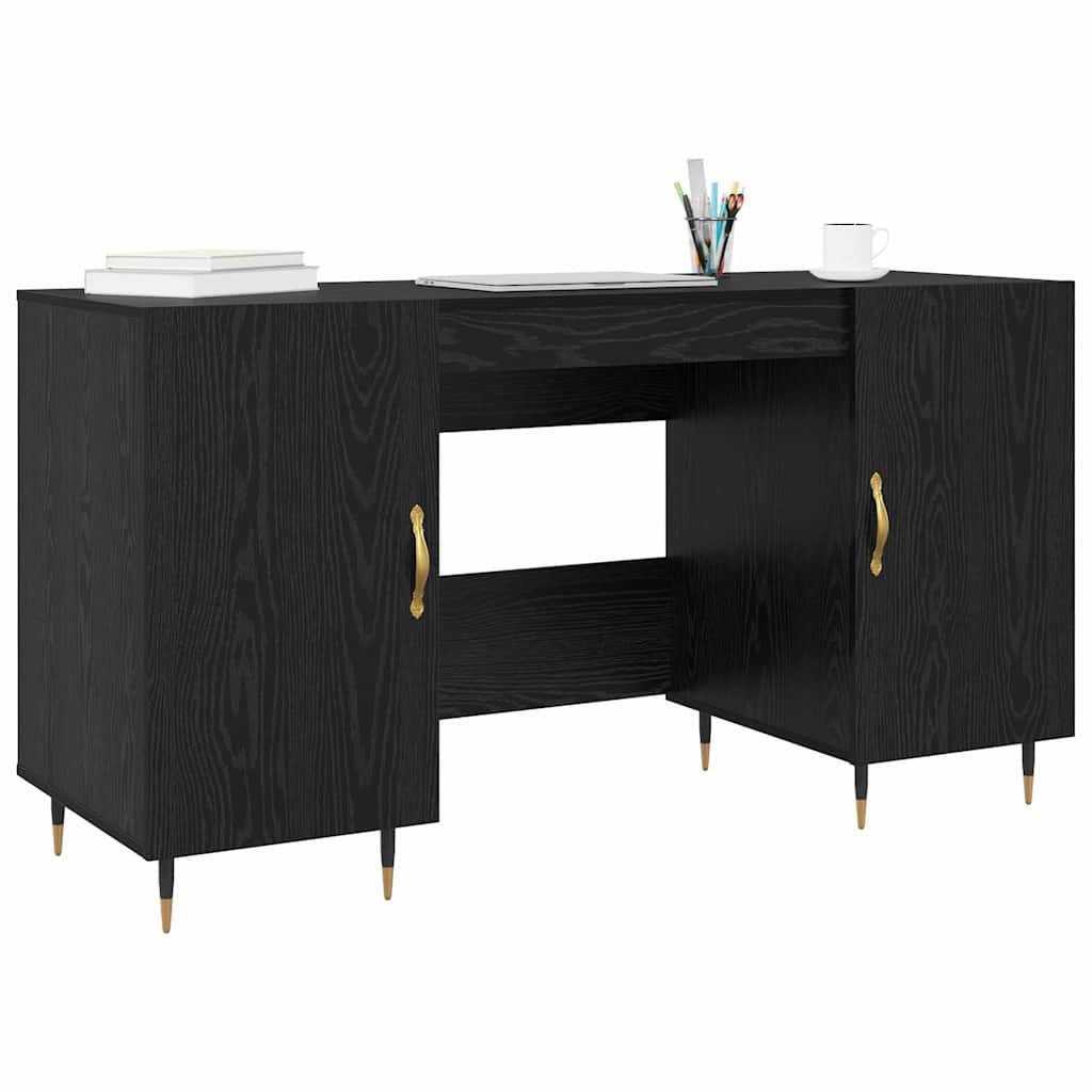 vidaXL Bureau met plank Zwart eiken 140 x 50 x 75 cm Bewerkt hout