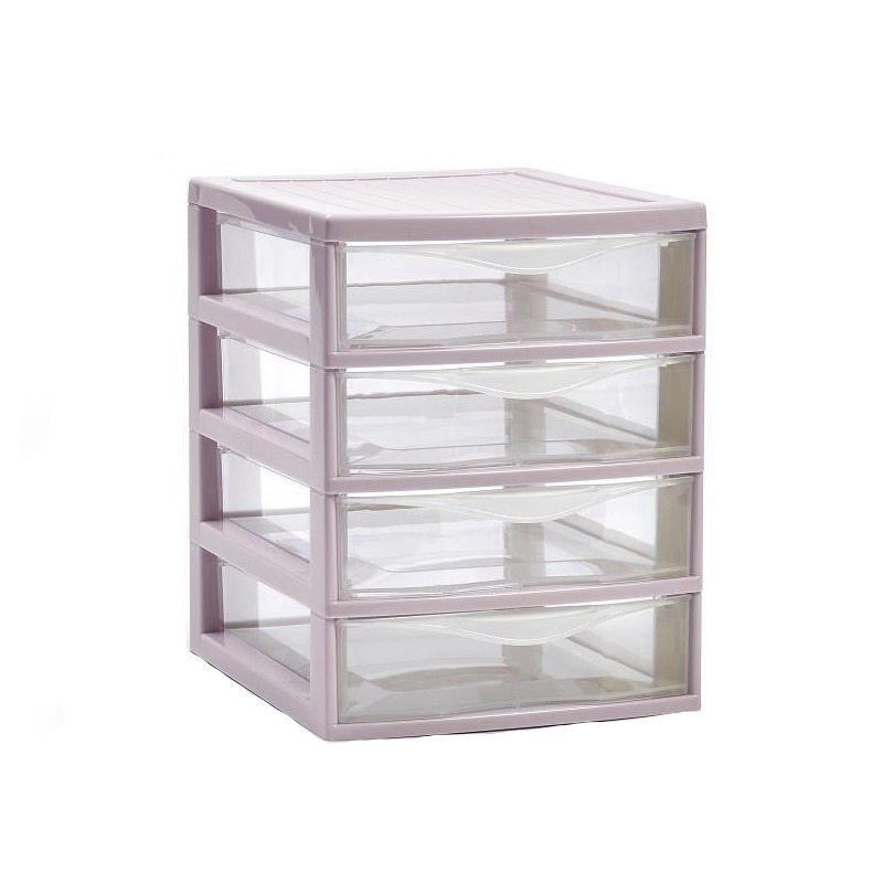 PlasticForte Ladeblokje/bureau organizer 4x lades - oud roze/transparant - L18 x B21 x H23 cm - plastic -