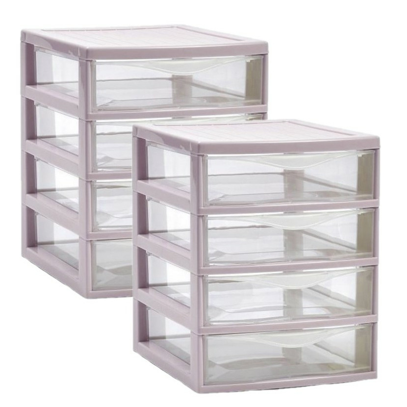 PlasticForte Ladeblokje/bureau organizer 2x lades - oud roze/transparant - L18 x B21 x H23 cm - plastic -
