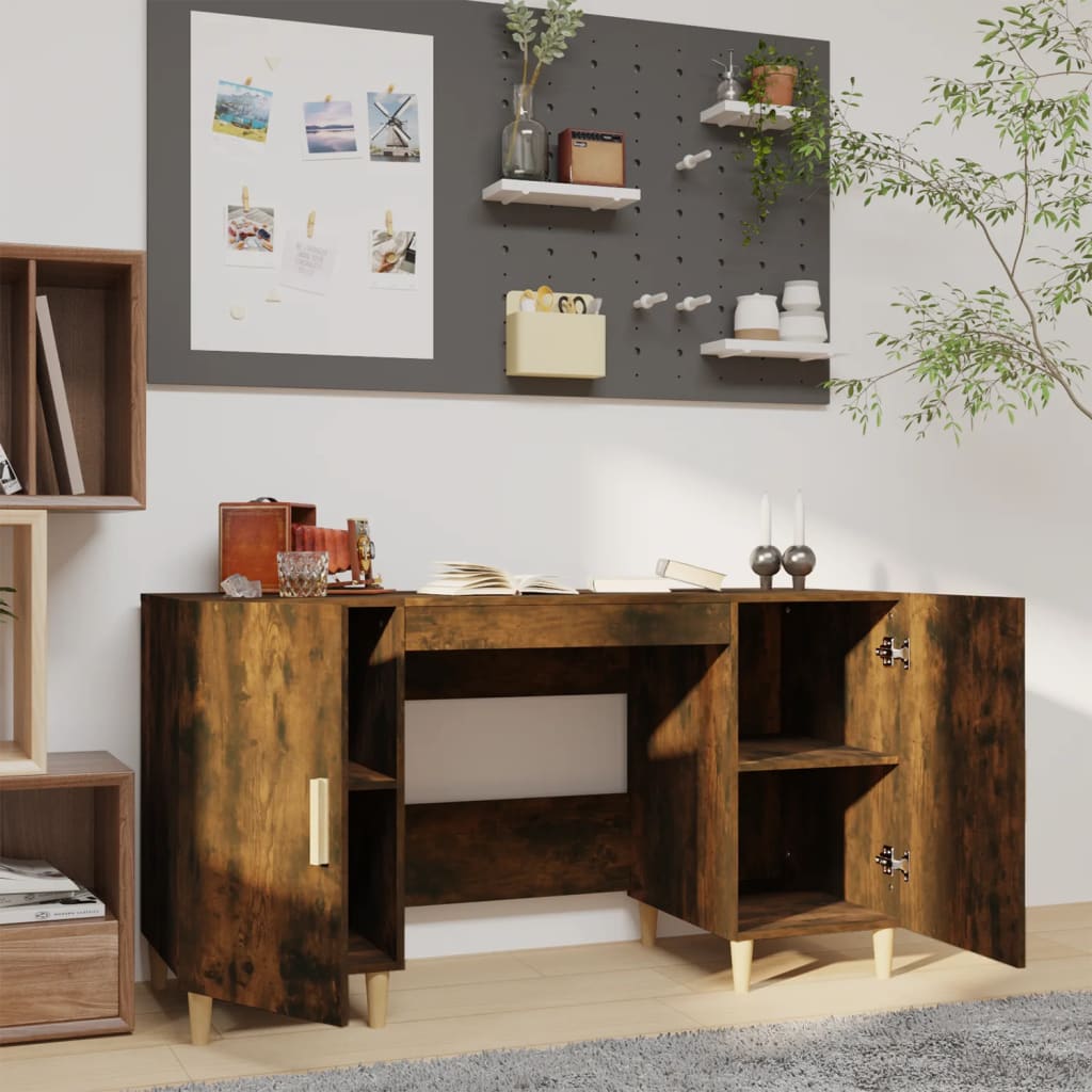 vidaXL Bureau 140x50x75 cm bewerkt hout gerookt eikenkleurig