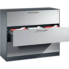 C und P Hangmappenkast Asisto C 3000, 3 schuifladen, 3 rijen, B 1200 mm, antraciet/aluminium