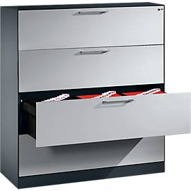 C und P Hangmappenkast Asisto C 3000, 4 schuifladen, 3 rijen, B 1200 mm, antraciet/aluminium