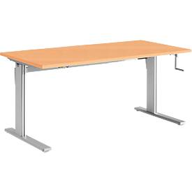 Zit-/stawerkplek met zwengel Standaard, in hoogte verstelbaar, B 1600 mm, beukenpatroon/blankaluminium