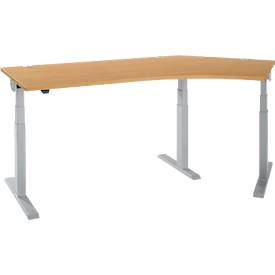 Schäfer Shop Select ERGO-T 2.0 hoekbureau, elektrisch in hoogte verstelbaar, 135° hoek rechts, T-voet, B 2000 mm, beuken/wit aluminium