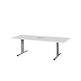 Schäfer Shop Select Vergadertafel Planova, rechthoekig incl. netbox, 2000 x 800 mm, lichtgrijs, accentlijst gentiaanblauw