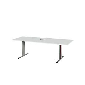 Schäfer Shop Select Vergadertafel Planova, rechthoekig incl. netbox, 2000 x 800 mm, lichtgrijs, accentlijst bordeauxpaars