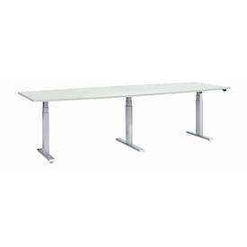 Schäfer Shop Select vergadertafel ERGO-T 2.0 Big, tot 8 personen, elektrisch in hoogte verstelbaar, ton, T-voet, B 2800 mm, aluminium lichtgrijs/wit