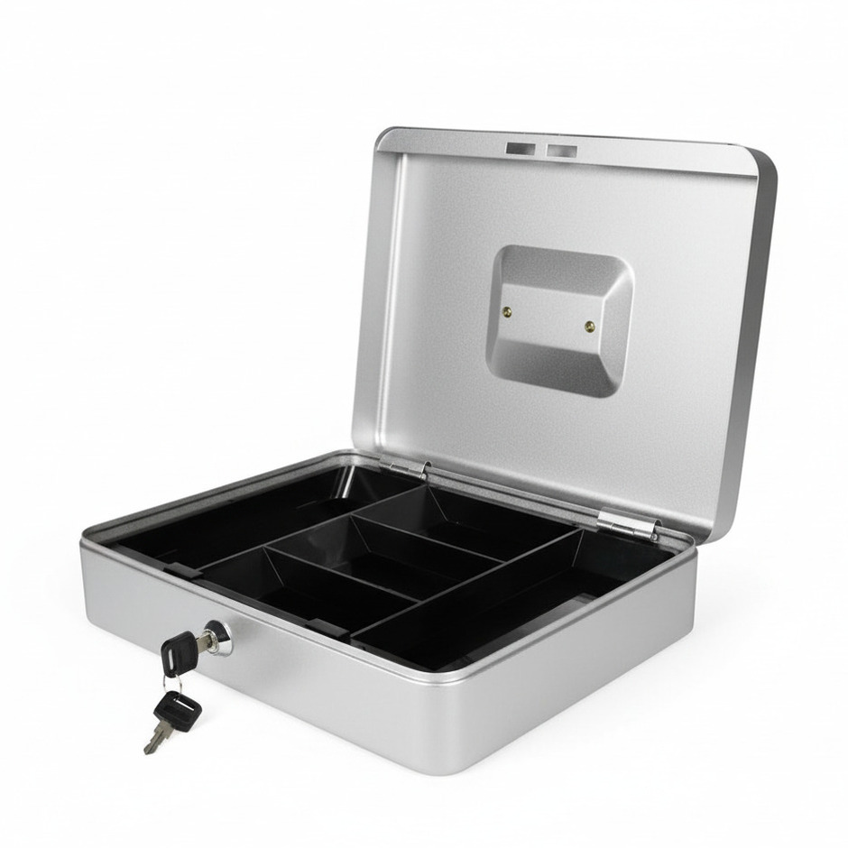 Benson Geldkistje - zilver - met slot en geldlade - 30x24x9 cm -