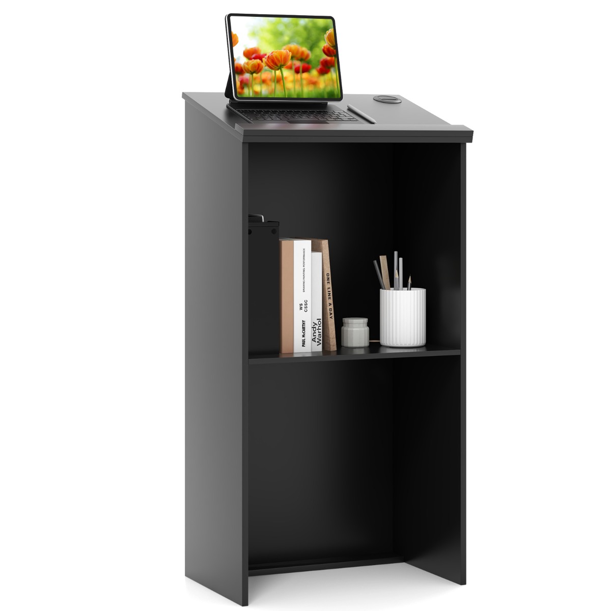 Costway Lessenaar Lectern Staande Bureau van Hout voor Klaslokalen Kantoor Restaurant Seminar 116,5 cm Zwart