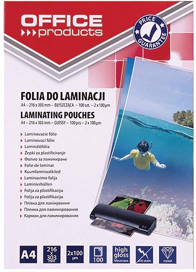 Office Products lamineerhoes ft A4, 200 micron (2 x 100 micron), pak van 100 stuks