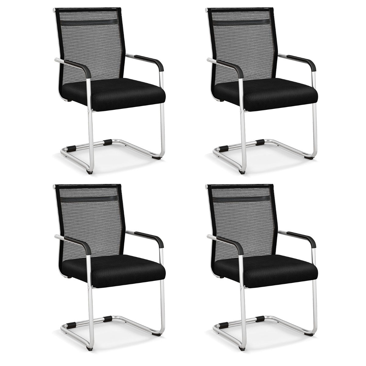 Costway Bureaustoelen set van 4 Vergaderzaal Vergaderstoelen met Metalen Sledeonderstel en Armleuningen Stapelbare Ontvangststoelen