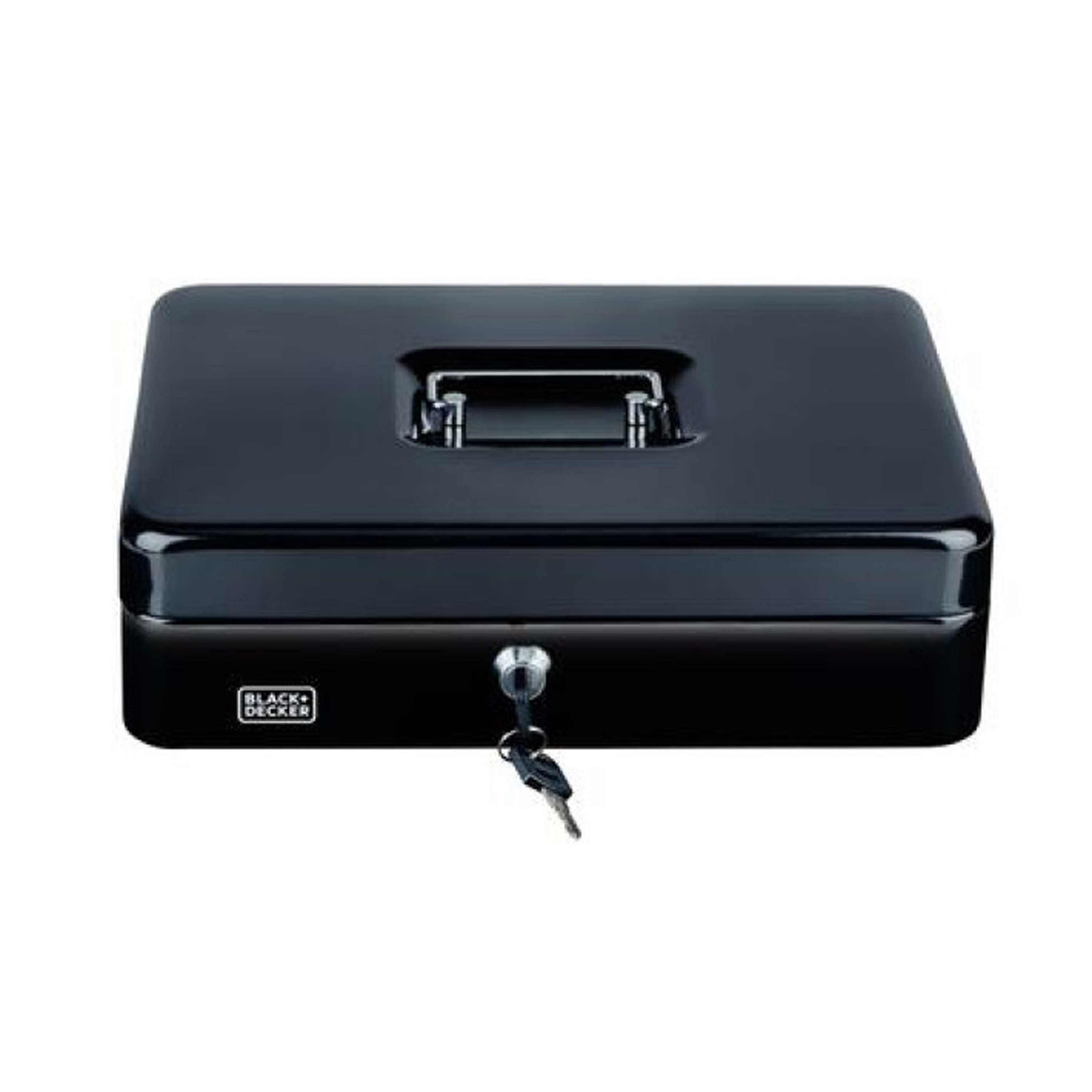 Black & Decker Geldkistje/kluisje - 2 sleutels - zwart - staal - muntbakje - 30 x 24 x 9 cm -