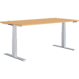 Schäfer Shop Genius bureau MODENA FLEX, elektrisch in hoogte verstelbaar, rechthoekig, T-poot, B 1600 x D 800 mm, ahorn/blank aluminium