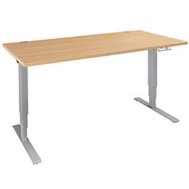 Schäfer Shop Genius bureau AERO FLEX, elektrisch in hoogte verstelbaar, rechthoekig, T-voet, B 1200 x D 800 x H 620-1280 mm, beuken/blank aluminium