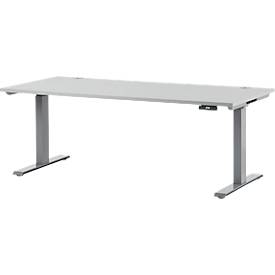 Schäfer Shop Genius bureau MODENA FLEX, elektrisch in hoogte verstelbaar, rechthoekig, T-poot, B 1800 x D 800 mm, aluminium lichtgrijs/wit