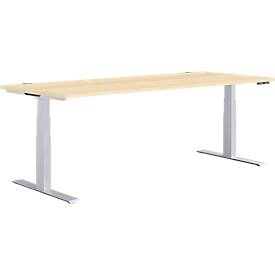 Schäfer Shop Genius bureau MODENA FLEX, elektrisch in hoogte verstelbaar, rechthoekig, T-poot, B 1800 x D 800 mm, ahorn/blank aluminium
