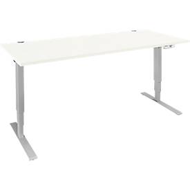 Schäfer Shop Genius bureau AERO FLEX, elektrisch in hoogte verstelbaar, rechthoekig, T-voet, B 1600 x D 800 x H 620-1280 mm, wit/blank aluminium