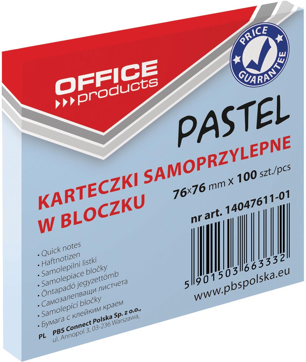 Office Products memoblok Pastel, ft 76 x 76 mm, 100 vel, pastelblauw