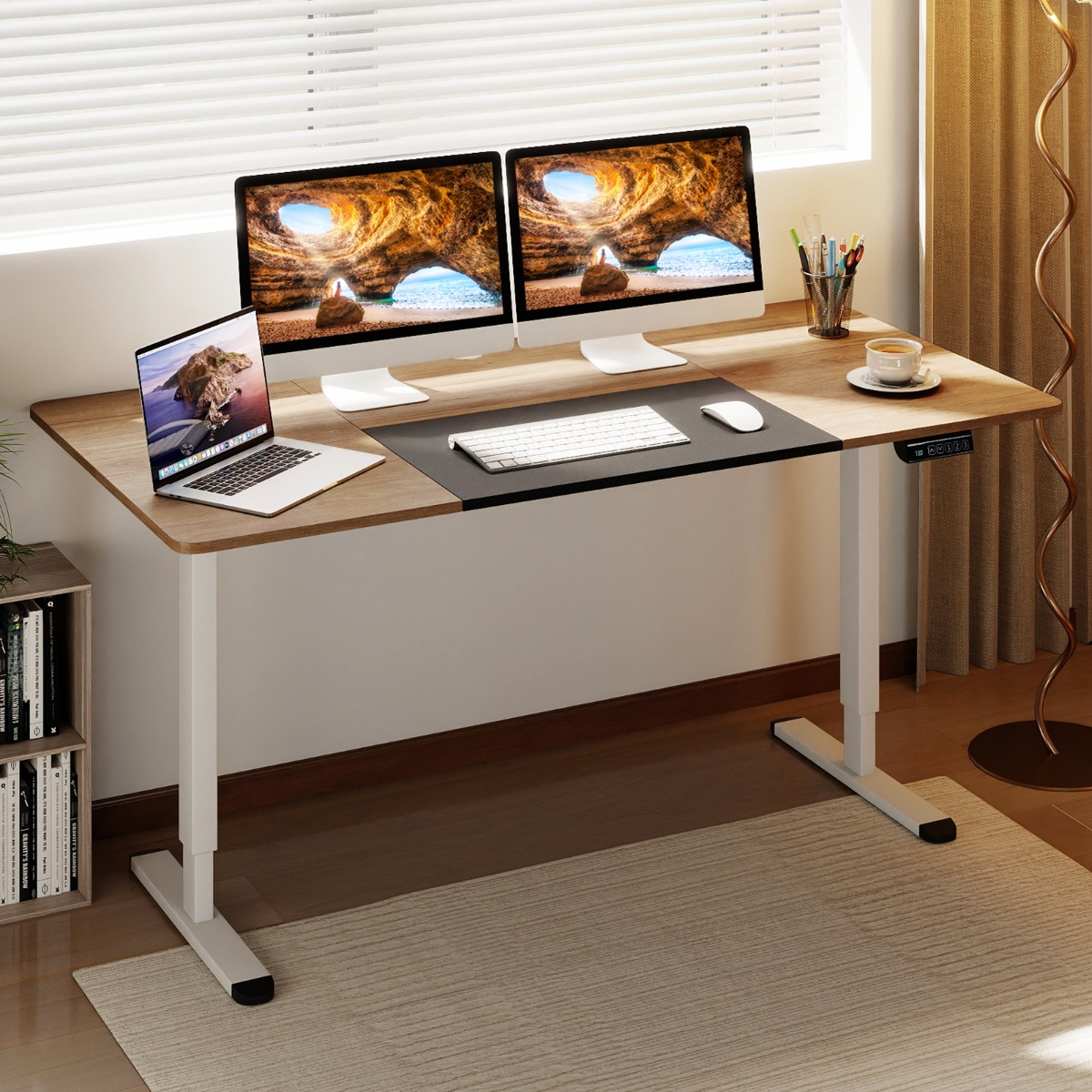 Costway Elektrisch Sta-bureau 140 x 70 cm In Hoogte Verstelbaar Bureau Ergonomisch Zit-sta-bureau