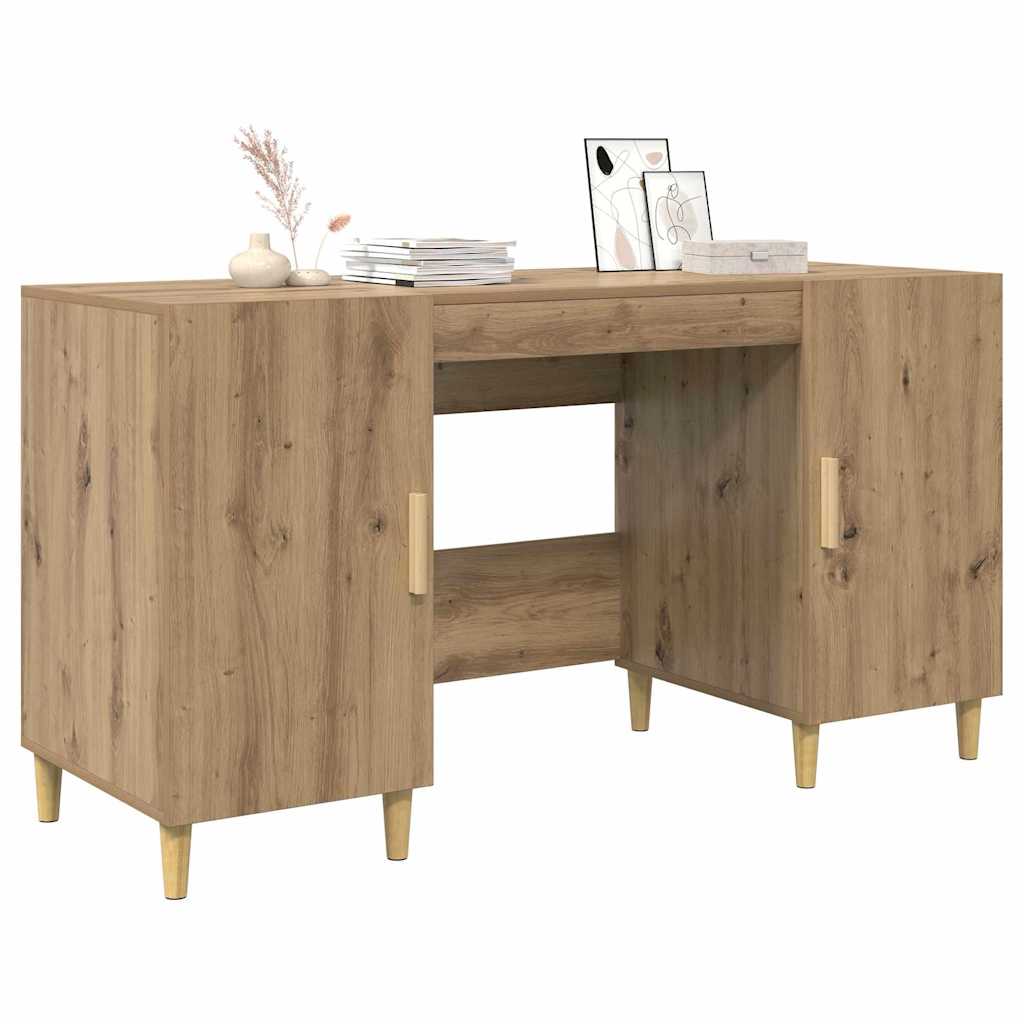 vidaXL Bureau met plank Artisan Eiken 140 x 50 x 75 cm Bewerkt hout