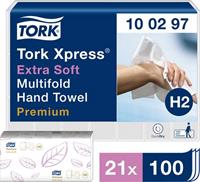 Tork Premium intergevouwen handdoek Extra zacht. l 21.2 x b 34 cm. wit (pak 21 x 100 vel)