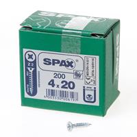 Spax Spaanplaatschroef platverzonken kop verzinkt pozidriv 4.0x20mm (per 200 stuks)