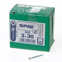 Spax Spaanplaatschroef platverzonken kop verzinkt pozidriv 3.0x30mm (per 200 stuks)