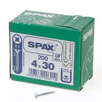 Spax Spaanplaatschroef platverzonken kop verzinkt pozidriv 4.0x30mm (per 200 stuks)