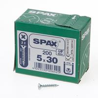 Spax Spaanplaatschroef platverzonken kop verzinkt pozidriv 5.0x30mm (per 200 stuks)