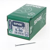 Spax Spaanplaatschroef platverzonken kop verzinkt T-Star T20 deeldraad 5.0x80mm (per 200 stuks)