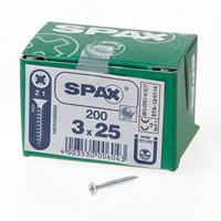 Spax Spaanplaatschroef platverzonken kop verzinkt pozidriv 3.0x25mm (per 200 stuks)