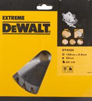 DeWalt DT4026 Extreme Cirkelzaagblad - 165 x 20 x 24T - Hout / Laminaat