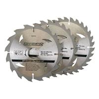 Silverline TCT cirkelzaagblad, 16, 24, 30 tanden, 3 Stuks 160 x 30 - 20, 16 en 10 mm ringen