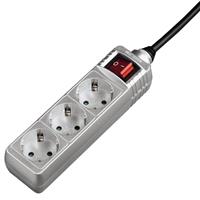 hama Distribution Panel, 3 sockets, with switch, child-proof, 1.4 m, silver