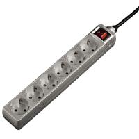 hama 6-Way Power Strip, with switch and child protection, 1.4 m, silvergrey